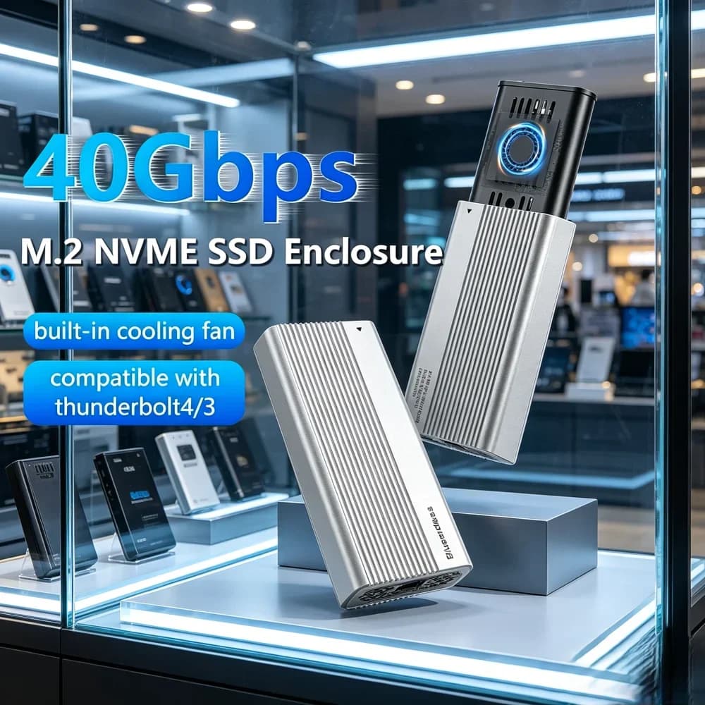 Nuovo Box Esterno USB4 40Gbps per SSD M.2 NVMe con Ventola di Raffreddamento, Case SSD Esterno PCIe 4.0, Compatibile con Thunderbolt 3/4
