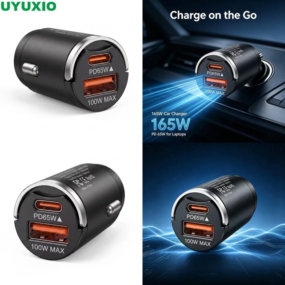 165W Two Port Car Charger Low Profile Metal Flush Mount USB C 65W and USB A 100W Dual Charging for Business Travel and Commuting