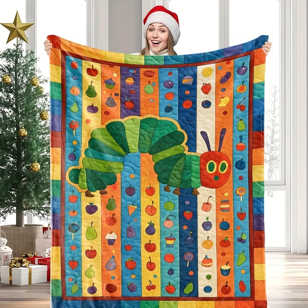Coperta Morbida e Calda in Flanella con Stampa 2D della Bruco Molto Affamato, Ideale per Letto, Divano, Asilo Nido - Regalo Perfetto