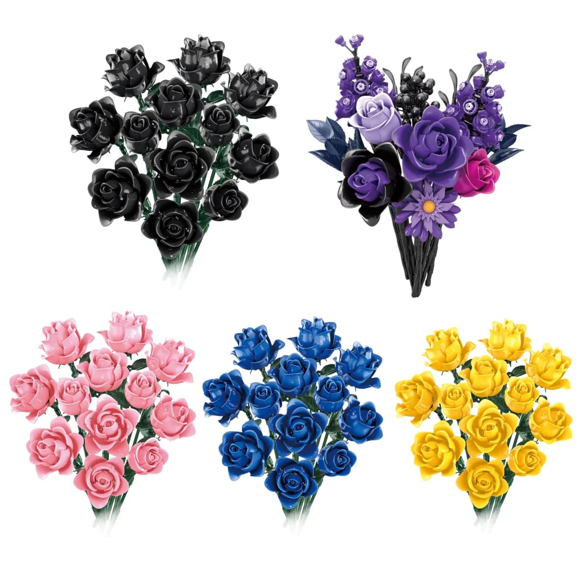 Regalo creativo romantico di San Valentino set di fiori di blocchi di rosa rosa, assemblaggio di modelli di bouquet di simulazione fai-da-te per ragazze