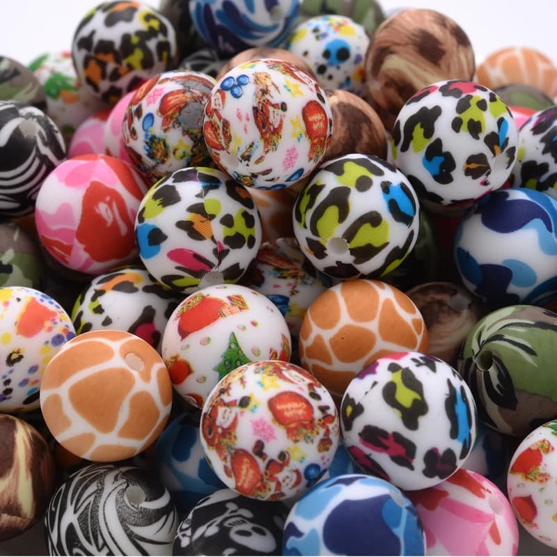 10Pcs 15mm stampa colorata modello leopardo perline in Silicone a forma di palla gioielli per dentizione perline per collana a catena ciuccio massaggiagengive