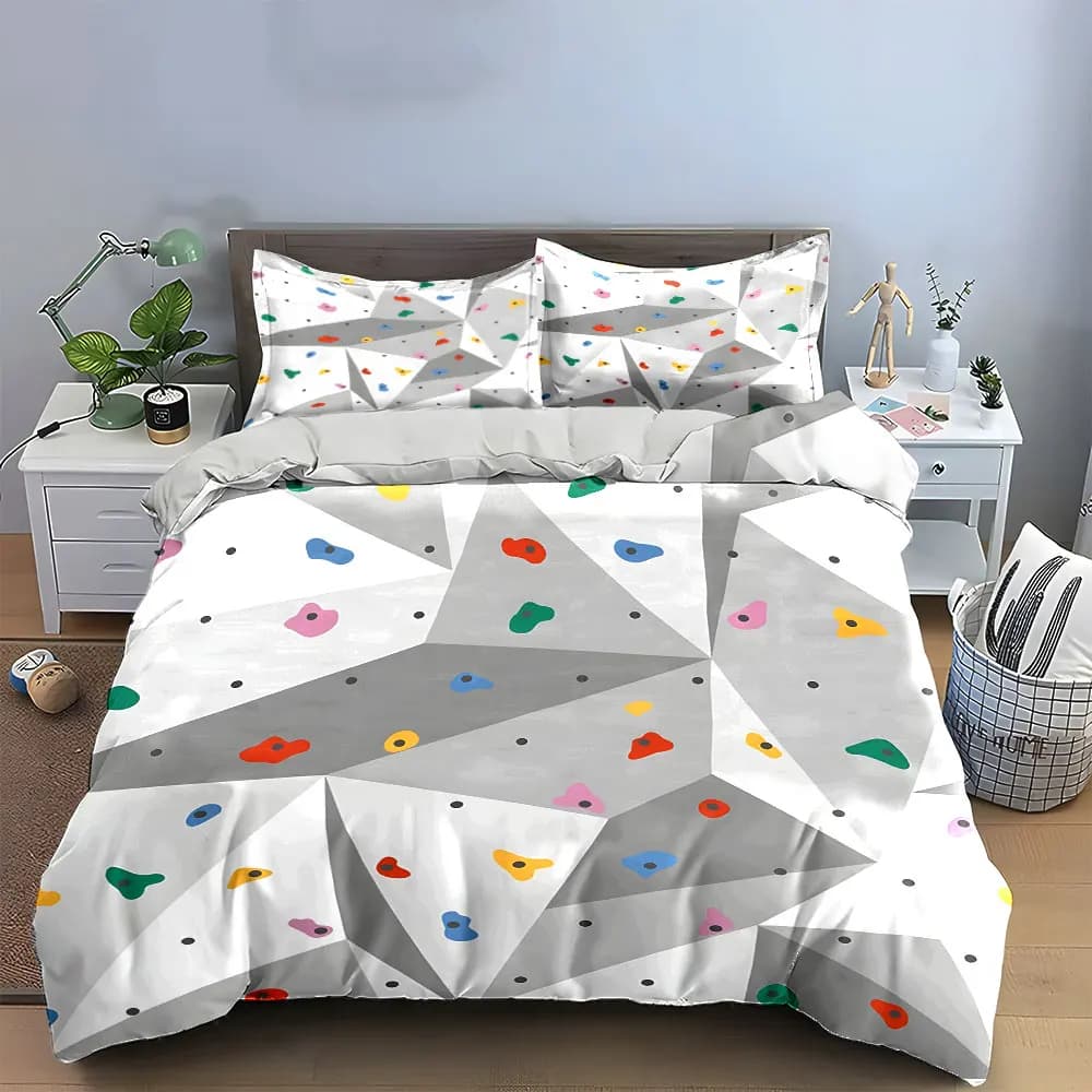Set di Biancheria da Letto con Motivo Geometrico a Forma di Appigli da Arrampicata, con 1 Copripiumino e 2 Federe, per Letti Singoli, Matrimoniali, King e Queen, Idea Regalo