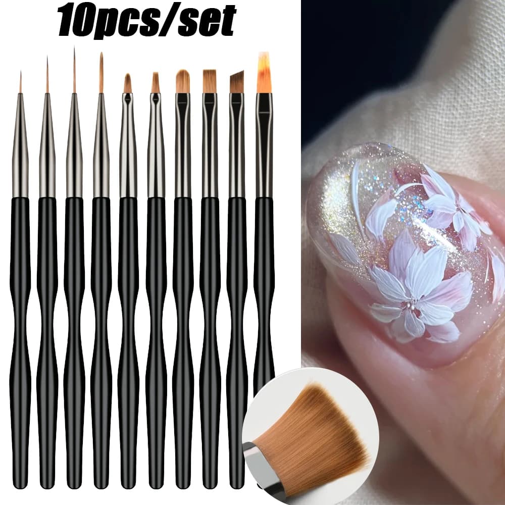 10 pz Pro Nail Art Brush Set Disegno Penna Francese/Linea a strisce/Ombre/Fiore Vernice Estensione delle unghie Gel Pennello per unghie Kit di strumenti per manicure