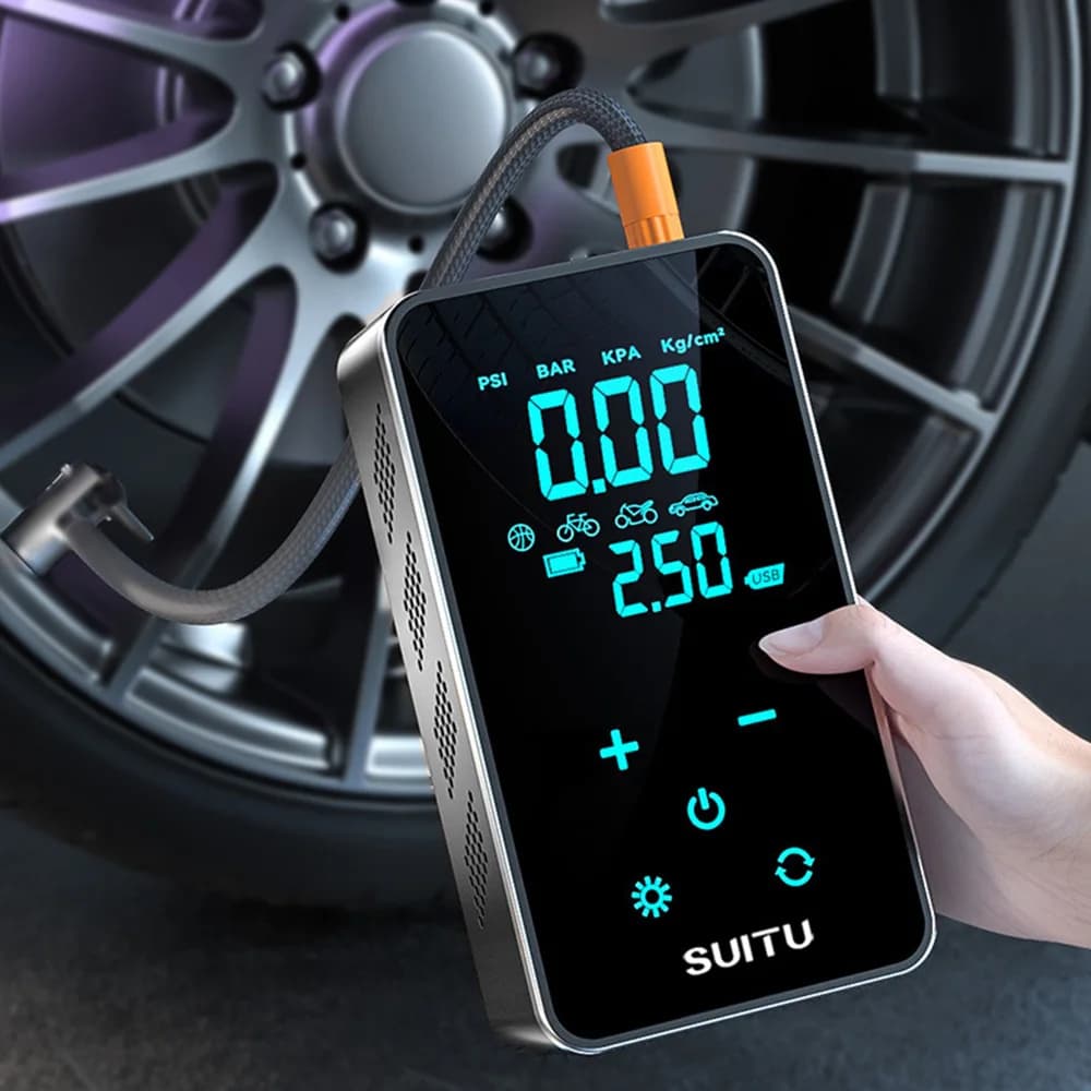 Pompa Gonfiabile Automatica per Pneumatici, Compressore Elettrico per Auto, Moto, Biciclette e Palloni con LED