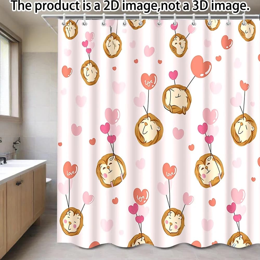 Tenda da doccia con gatto carino, stampa di cuori e palloncini rosa, decorazione per il bagno con animali dei cartoni animati, tessuto impermeabile, decorazione moderna per la casa