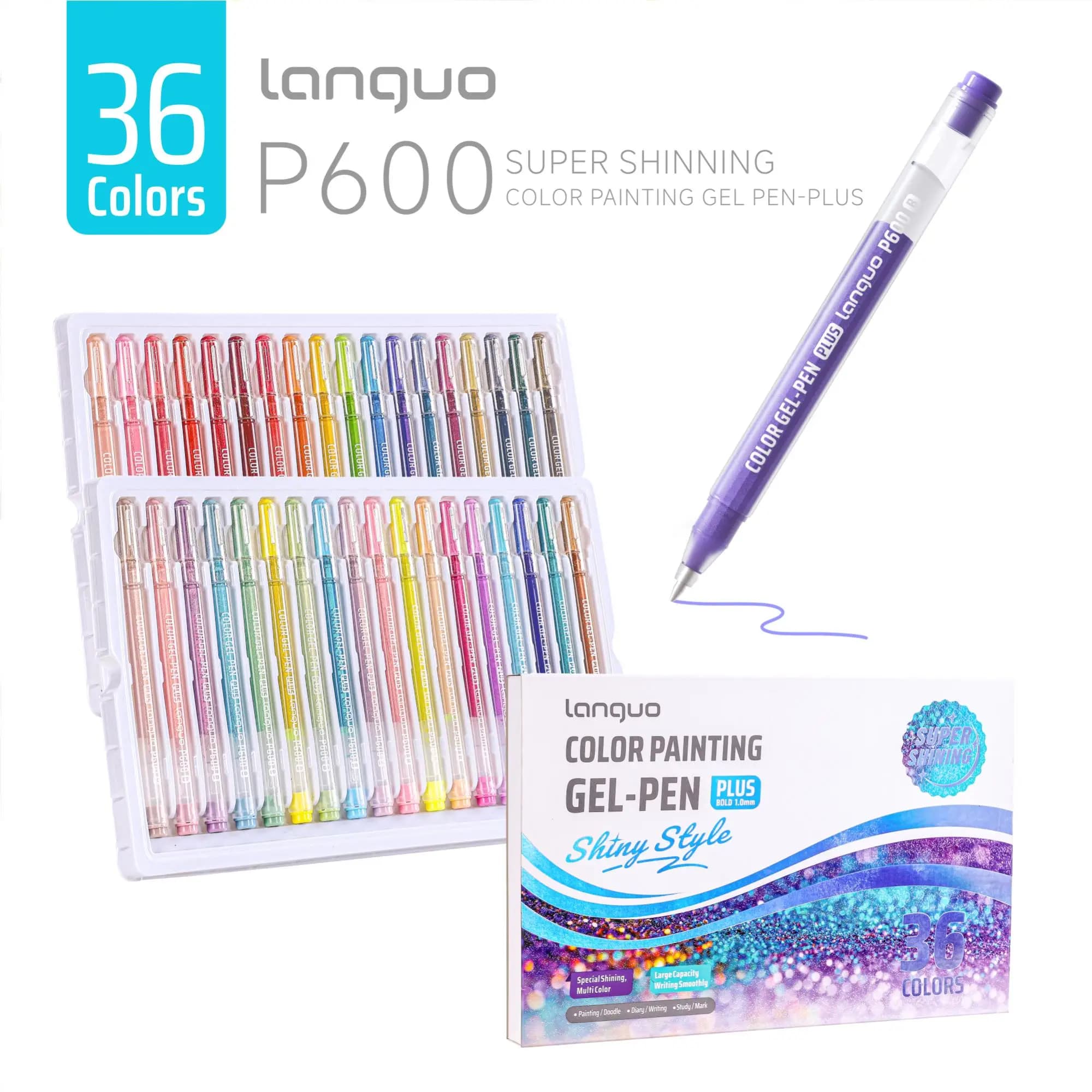 Set di 36 Penne Gel Languo, Penne a Sfera Lucide da 1.0mm per Disegno, Scrittura, Ufficio e Scuola