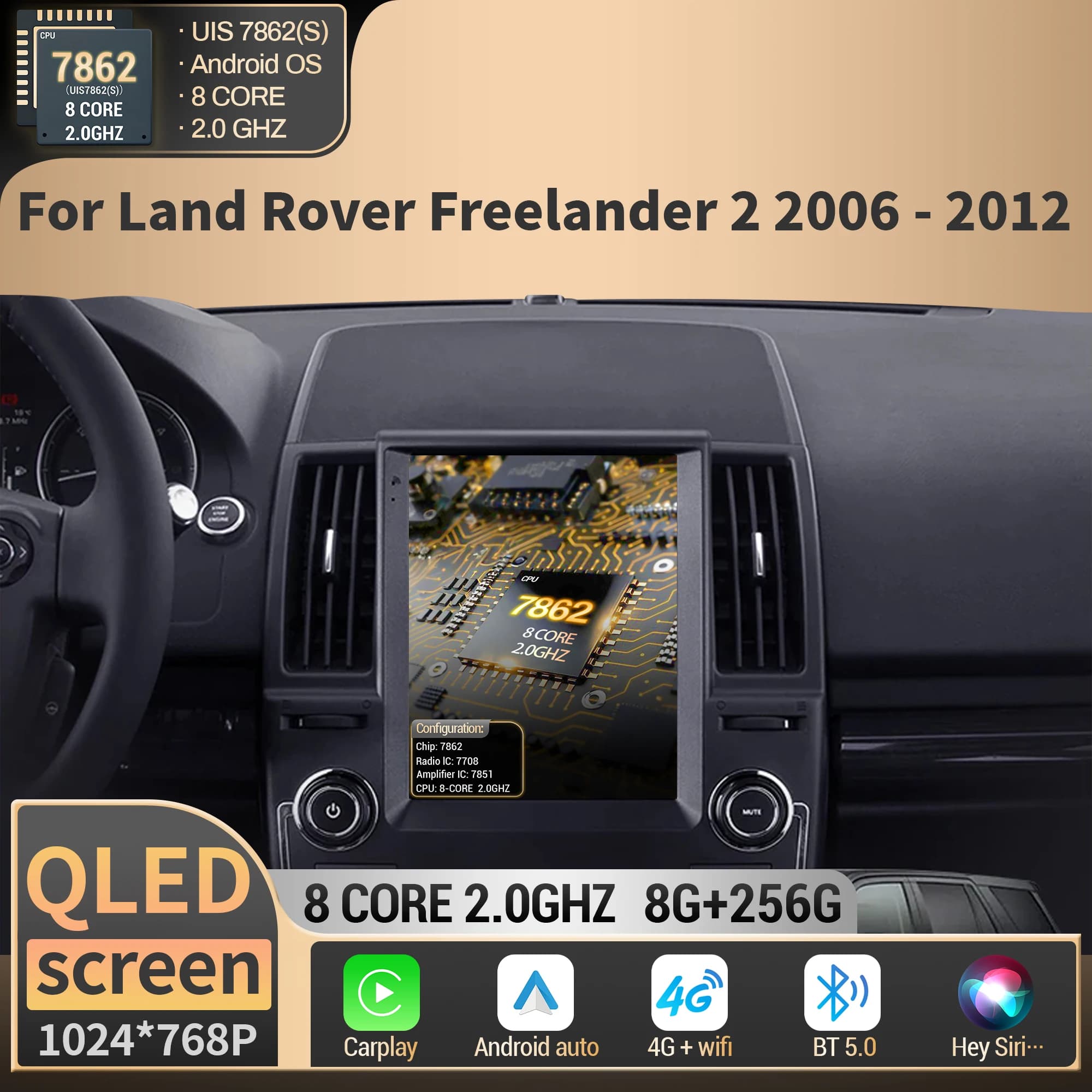 9.7"For Land Rover Freelander 2 2006 2007 2008 2009-2012 Car Radio Multimedia Wireless Carplay Navigation Head Unit QLED Screen
