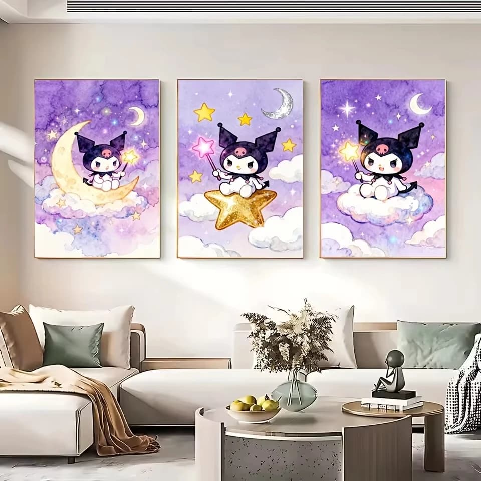 Kuromi Sanrio Oil Painting by Number Paint by Numbers for Adults Beginner Canvas Cartoon Wall Art DIY Home Decor Gift