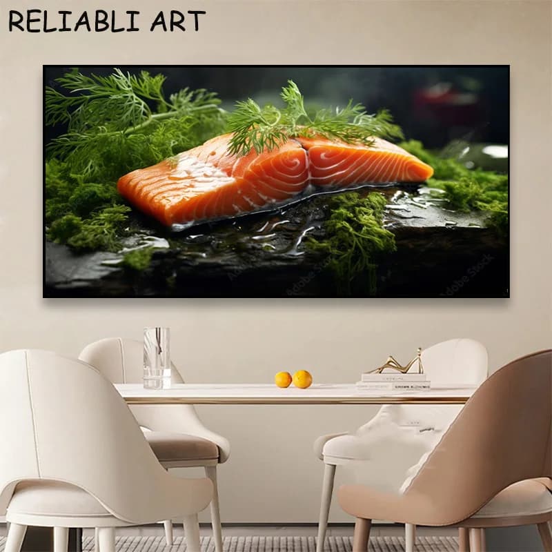 Sashimi Fish Lemon Food Painting on Canvas Modern Wall Art Pictures Poster and Printing For Kitchen Living Room Home Decorations Without Frame