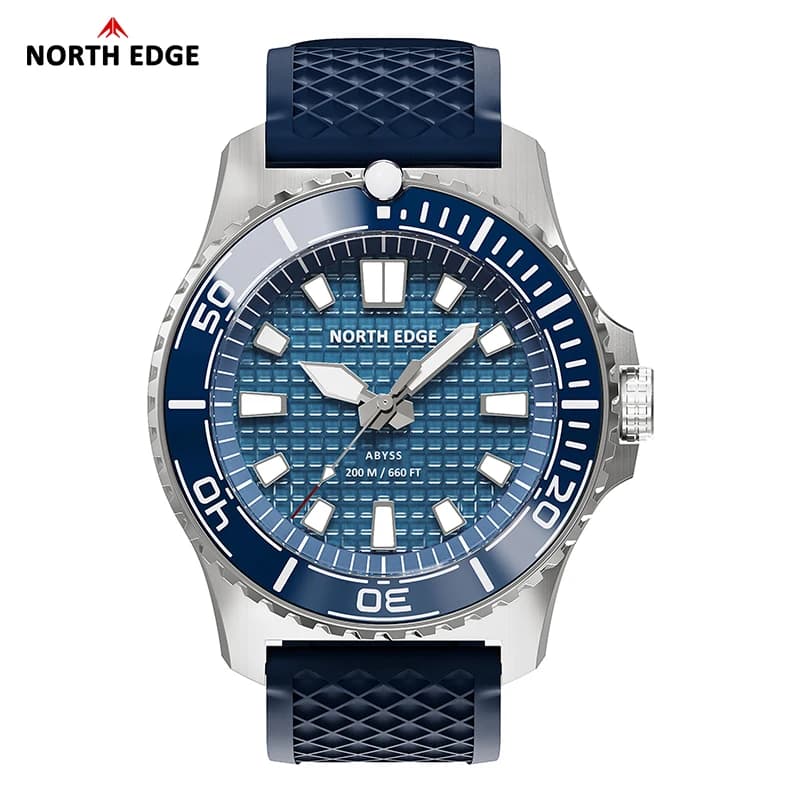 NORTH EDGE ABYSS Men Solar Luxury Diving Quartz Watch 200M Waterproof 316L Steel Case 180+ Days Power Reserve