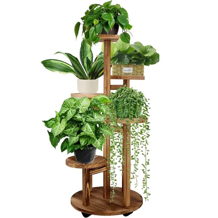 Exhibitor for Plants at 5 Levels for Interior, Scaffale Angolare in Legno, Porta Vasi Multi livello per Soggiorno
