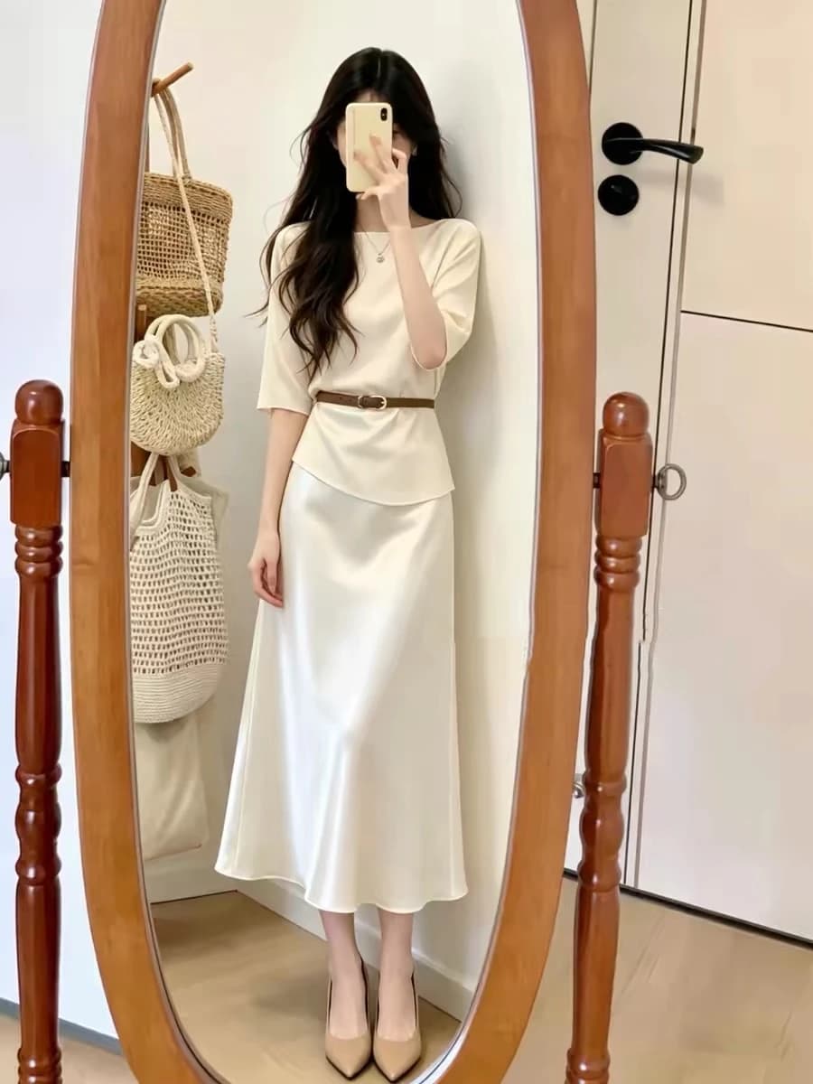 Elegant Summer Outfit Women's Two-Piece Set Fashionable Light Maturity Style Korean High-End Feeling Long Skirt Ensemble