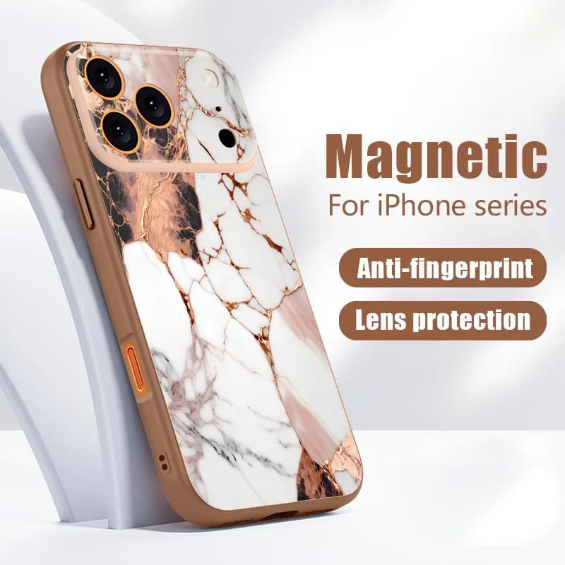 Custodia per telefono con motivo marmorizzato per iPhone 17 Pro Max, compatibile con iPhone 16 15 14 13 Pro Max, magnetica per MagSafe, ibrida TPU+PC, cover opaca