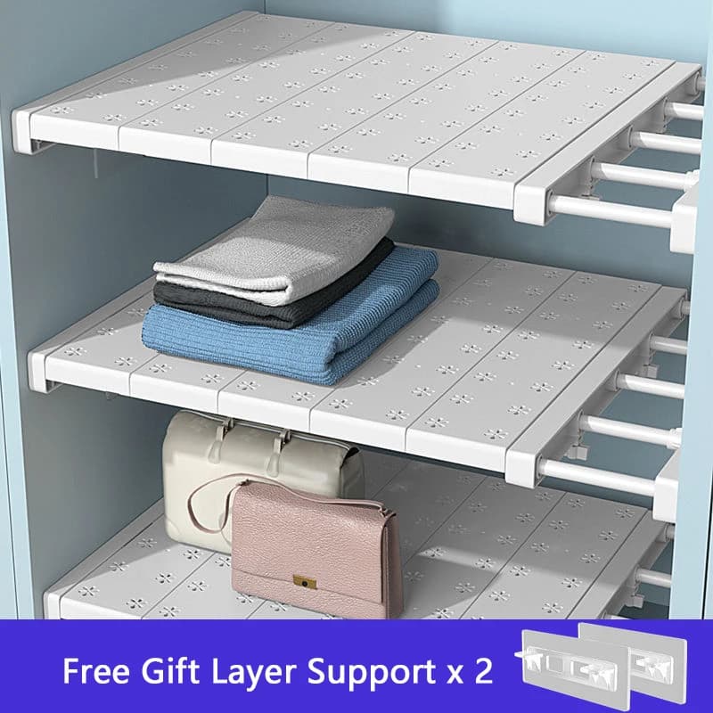 Adjustable Storage Shelves For Layered Shelves Wall Divider For Wardrobe Bathroom Organizer Retractable