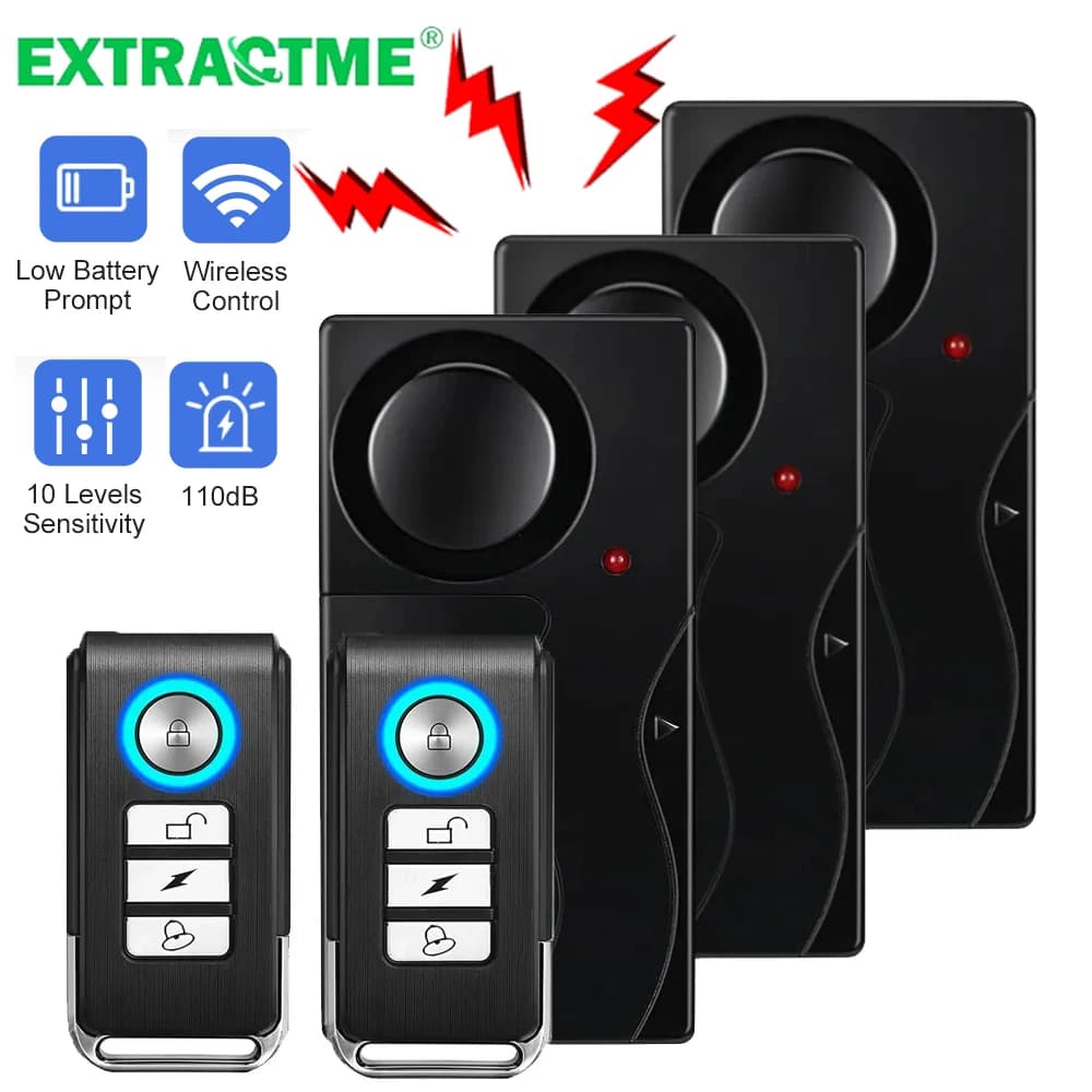 Extractme Allarme a vibrazione wireless con telecomando Allarme antifurto Allarme per porte e finestre Sensore di sicurezza per biciclette per moto