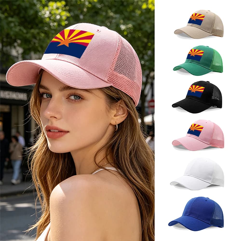 Cappello da camionista vintage con bandiera dell'Arizona, berretto con retro in rete regolabile per donna e uomo, cappello da sole estivo per esterni