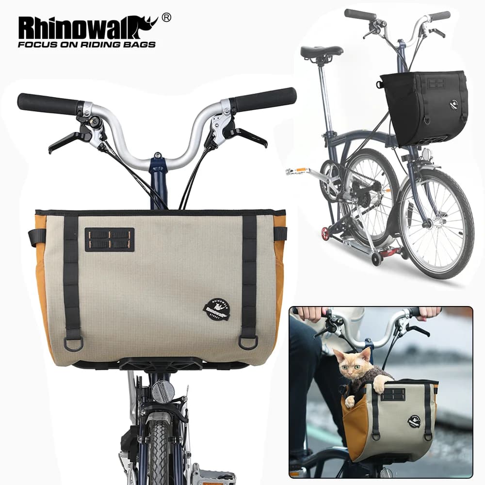 Borsa da Manubrio Rhinowalk per Bicicletta Pieghevole Brompton, Borsa Portaoggetti per Animali, Cestino Anteriore con Telaio di Supporto Nascosto