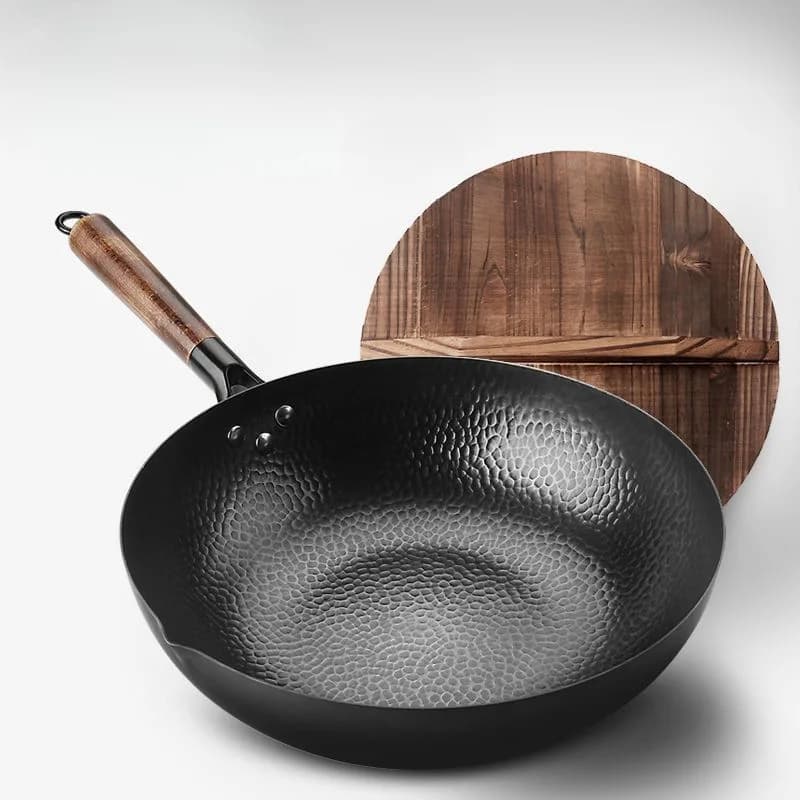 Pentola in ferro fatta a mano, padella forgiata, pentola in ferro antiaderente, fornello a induzione non rivestito, padella a gas a fondo piatto