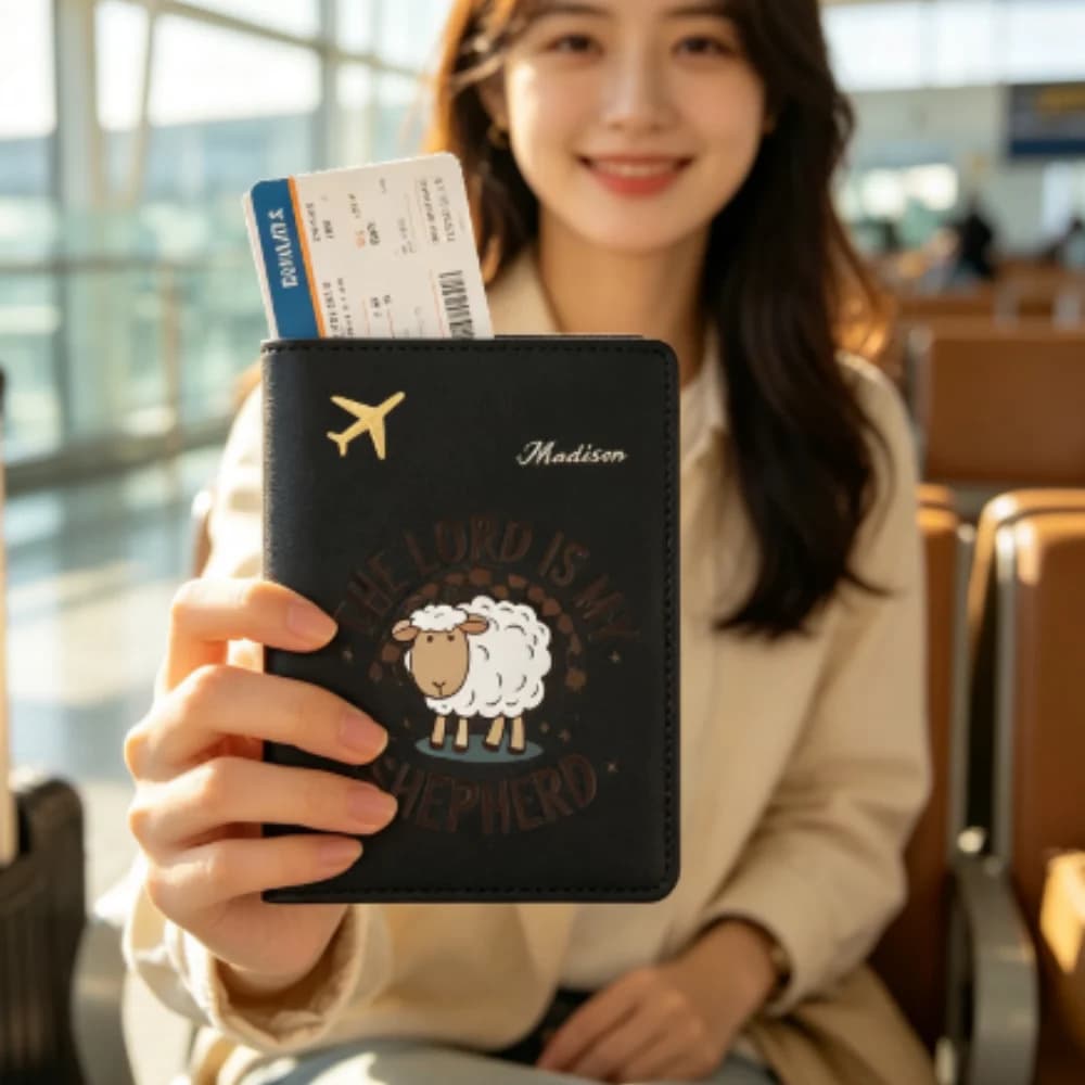 Customized Name Cute Cartoon Sheep Passport Holder,Personalized Multi-Color Travel Document Wallet Christmas Gifts for Men Women