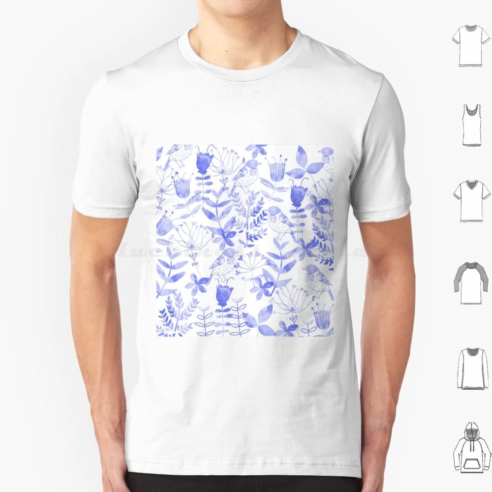Abstract Botanical Garden T Shirt 6xl Cotton Cool Tee Acrylic Watercolor Pattern Abstract Pop Art Floral Flowers Cute Birds