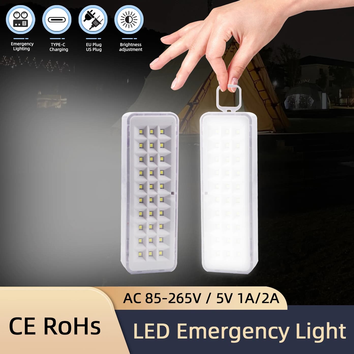 Lampada antincendio di emergenza 30/60LED Luce di evacuazione di emergenza portatile Lampadina a LED a parete Luci da campeggio dimmerabili