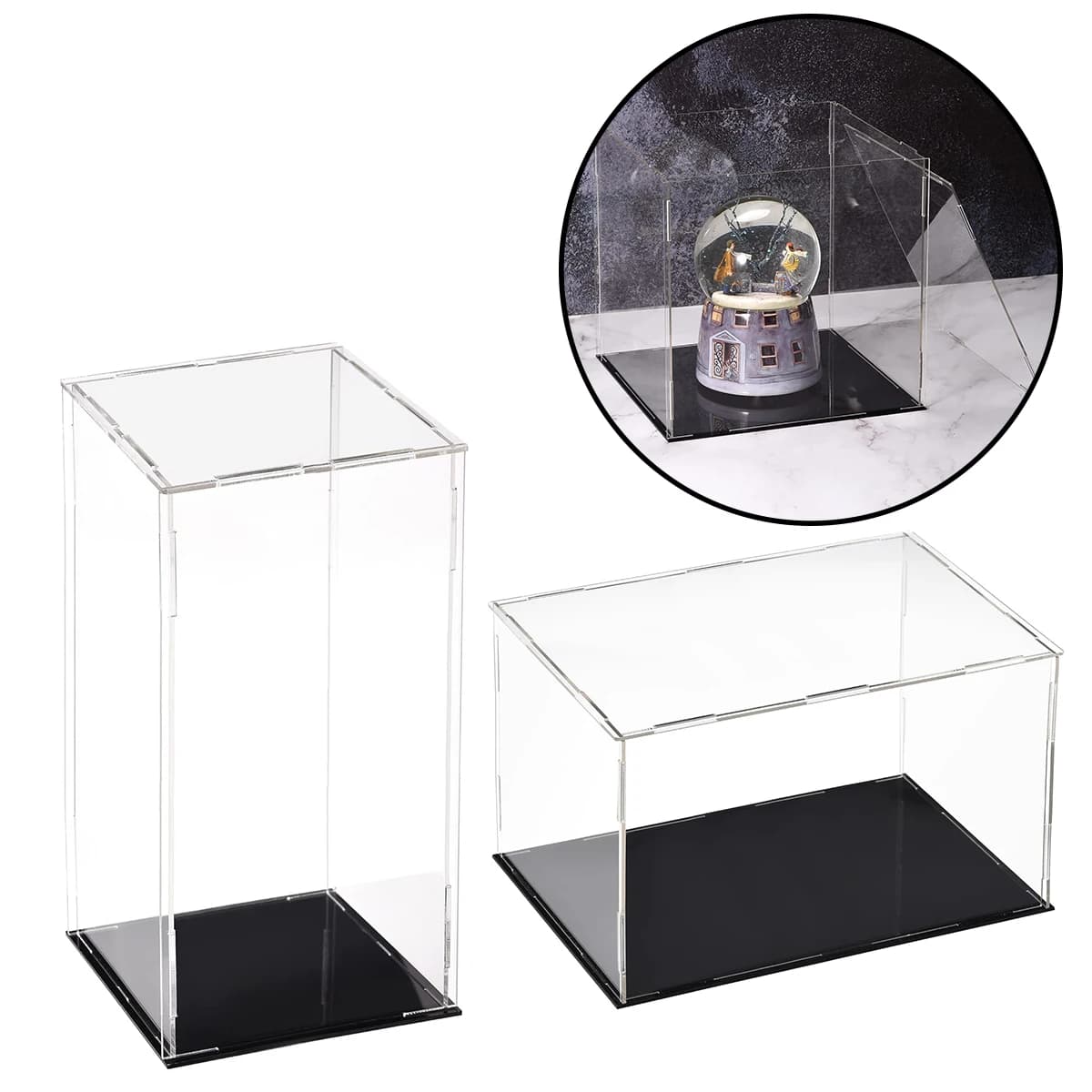 Vetrina a cubo in acrilico trasparente con base nera – Vetrina antipolvere per oggetti da collezione, figurine e memorabilia