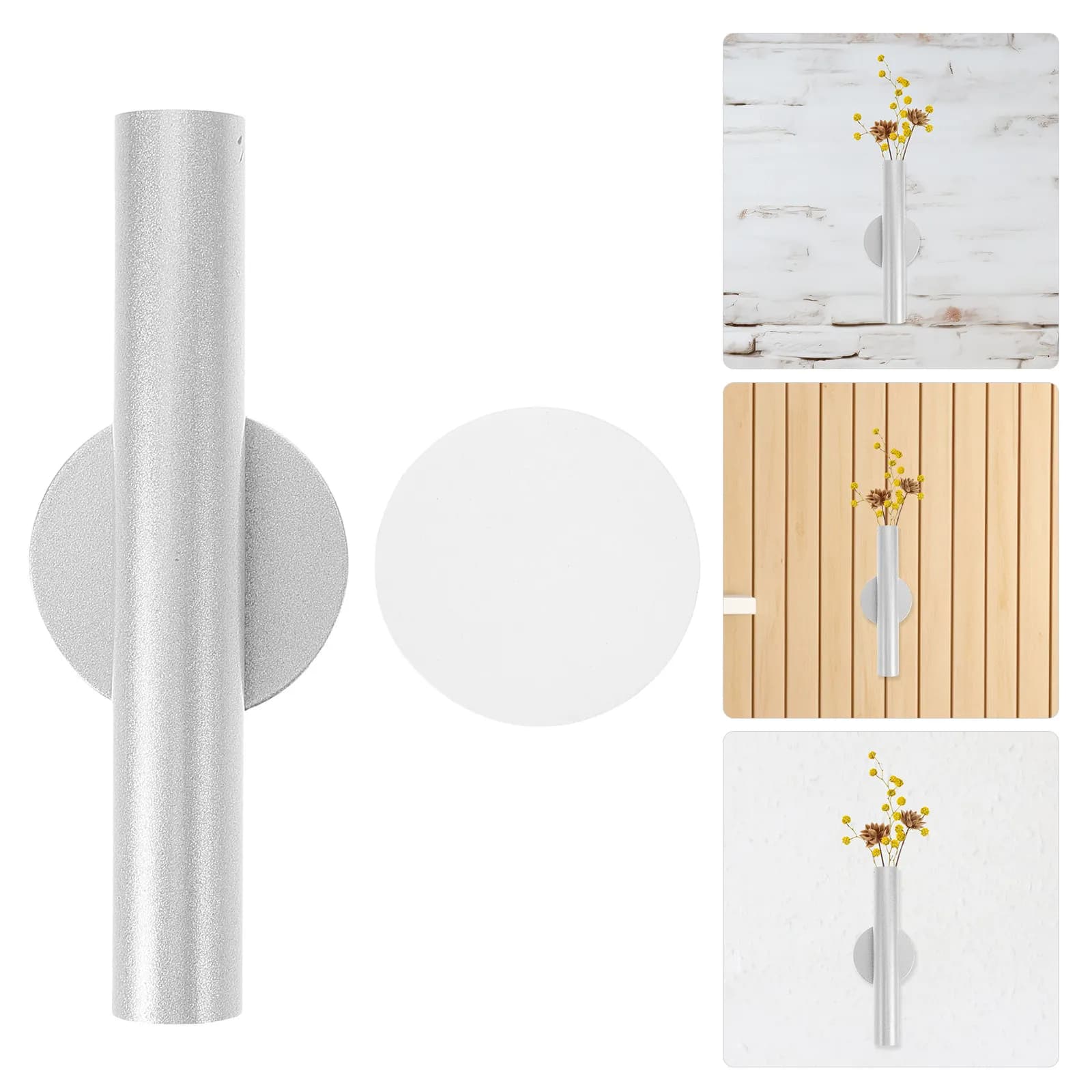 Metal Wall Vase Nordic Style Adhesive Wall Mounted Flower Holder Indoor Plants Holder Dried Artificial Flowers Display Home