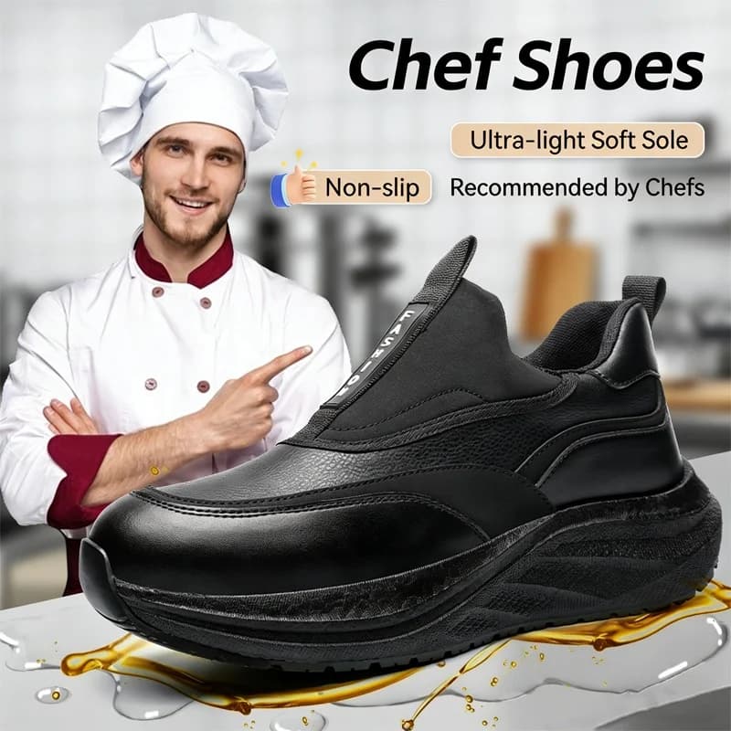 Scarpe da uomo in pelle con plateau, impermeabili, antiscivolo, resistenti all'usura, casual, resistenti all'olio, stivali da chef, mocassini