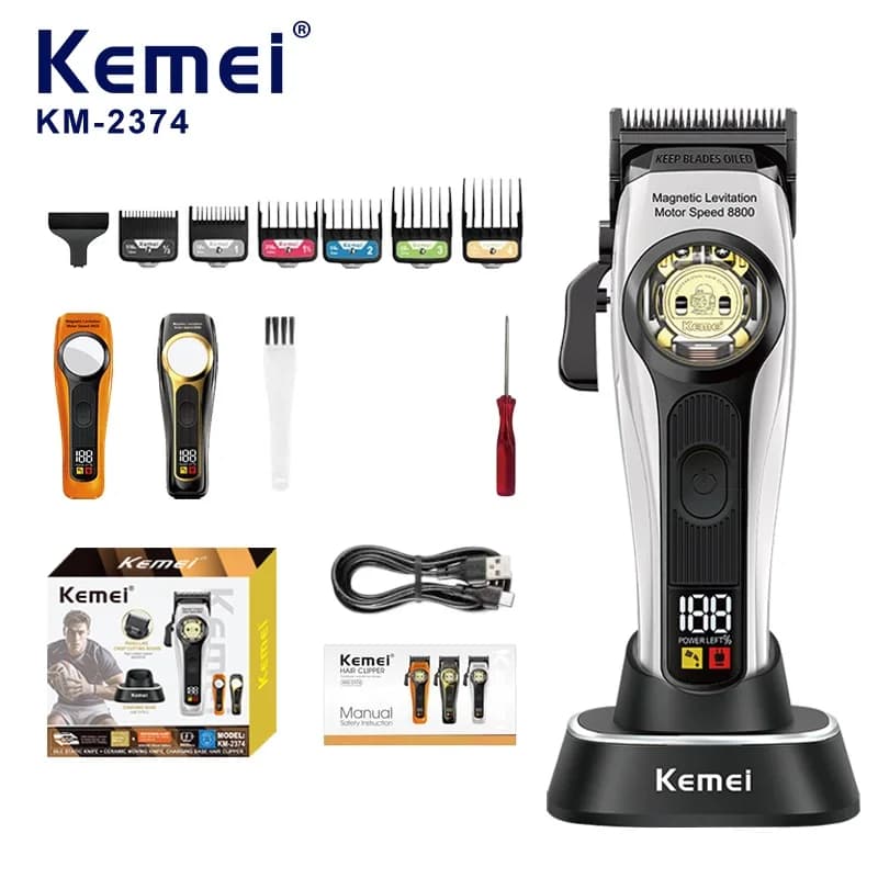 Kemei Professional Hair Clipper Magnetic Levitation Motor 8800 Rpm Charging Base Hair Clipper Men's Hair Clipper KM-2374