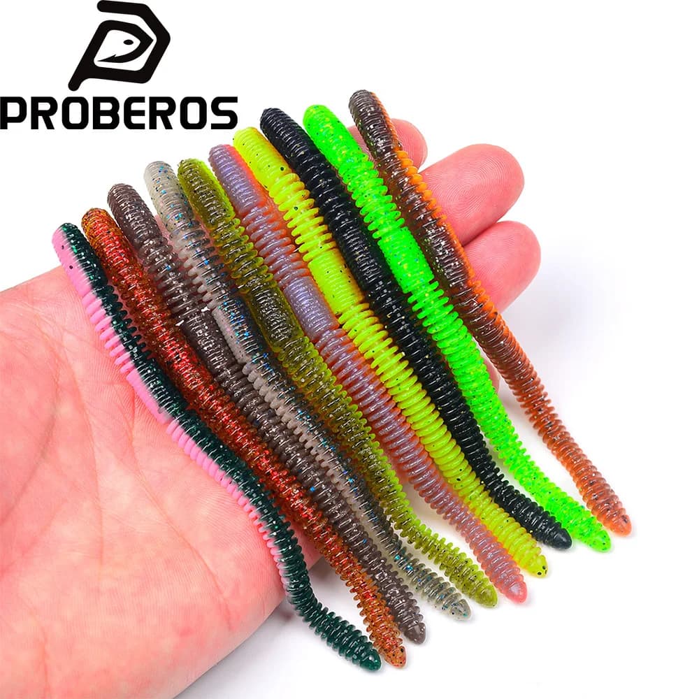 Proberos Confezione da 20 esche in silicone a forma di verme, 10 cm, esche artificiali a lento affondamento, esche per bass, wobblers profumati, esche a forma di verme infuso di sale
