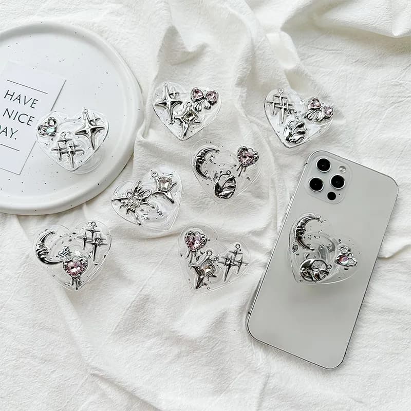 Clear Heart Phone Grip Holder Back Adhesive Y2K Coquette Phone Bracket Stand Finger Socket for Girls Daily Cell Decor Accessory