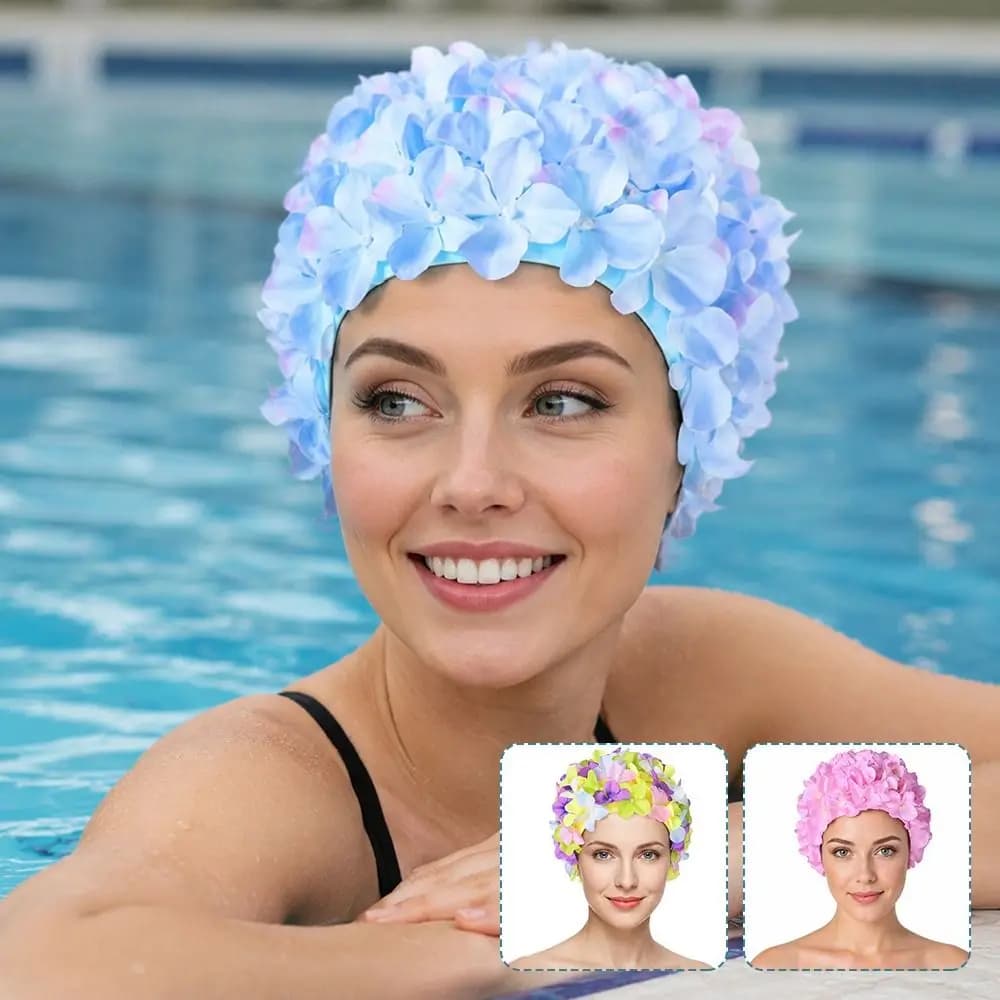Cuffia da Nuoto Floreale 3D alla Moda, Elastica e Colorata per Donne