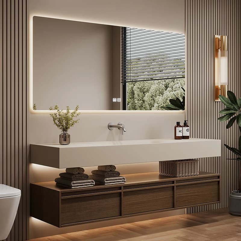 Set mobiletto da bagno in legno massello lastra di roccia lavabo integrato senza cuciture bagno antico lavabo a mano mobili da bagno