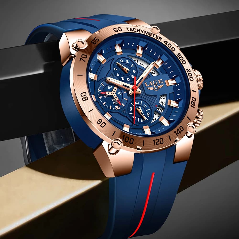 2025 LIGE Men's Watch Brand Silicone Sports Watches Men's Quartz Watch Chronograph Men's Watch Relogio Masculino