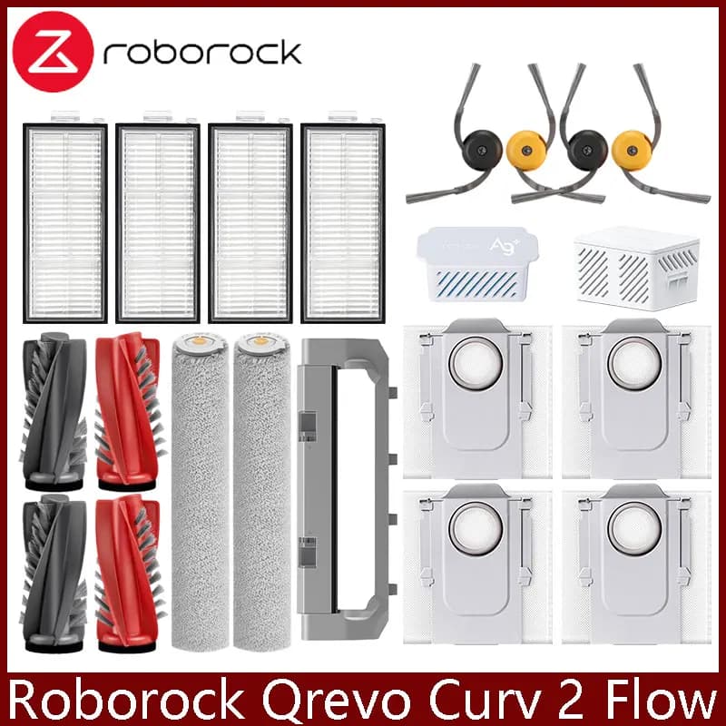 Accessori per Robot Aspirapolvere Roborock Qrevo Curv 2 Flow: Spazzole Principali e Laterali, Panno, Filtro HEPA, Sacchetto Polvere, Ricambi