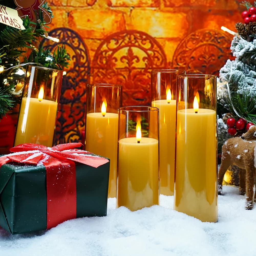 Set di 5 Candele LED Dorate Stile Classico con Telecomando e Timer, Senza Fiamma, Decorazione Natalizia per Casa, Regalo di Compleanno, Festa