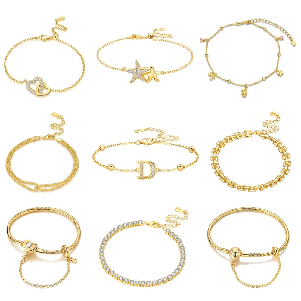 New Arrival 925 Sterling Silver Starry Full Moon Safety Chain & Vintage Watch Chain Bracelet For Women's Golden Exquisite Gifts