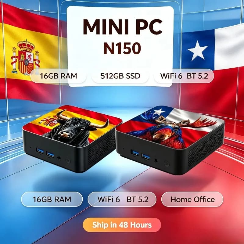 Portable Mini PC Gamer Intel Core N150, 16GB RAM, 1/2TB SSD, FHD Display, BT5.2, WiFi6, Gaming & Office Computer with 4K HDMI.