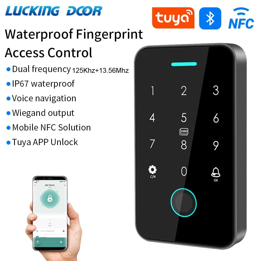NFC Bluetooth Tuya APP Retroilluminazione Touch 13.56Mhz RFID Card Tastiera di controllo accessi Apri serratura Uscita WG IP66 Watreproof