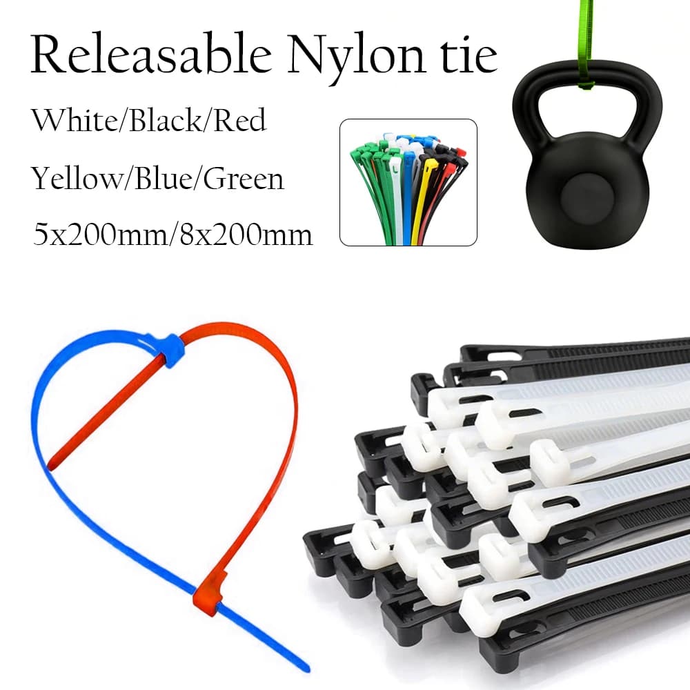 25-100 pz Fascette per cavi riutilizzabili in plastica 8x200 Nylon rilasciabile Regolare Slipknot allentato Recyclare Fascio staccabile 5x200mm 8x200mm