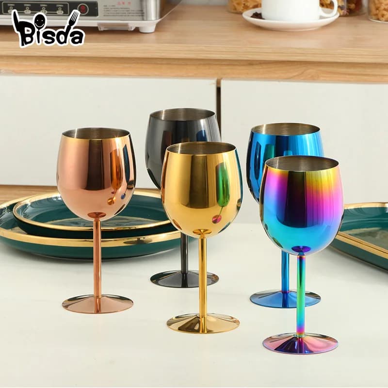 1Pc 350ml Calice in acciaio inossidabile Tazza da champagne Tappo per vino Bicchiere da cocktail Creativo Metallo Bicchiere da vino Copertura Bar Accessori per feste