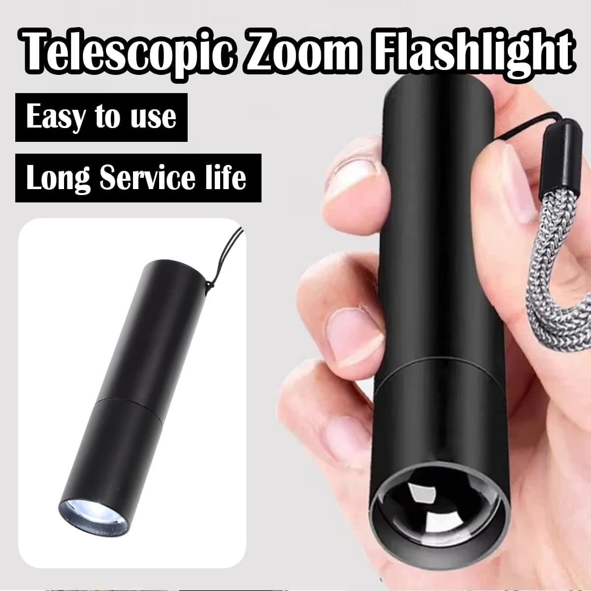 Mini Electric Flashlight Led Waterproof 3-mode Flashlight White Cold Zoom Telescopic Multifunctional Portable Charging
