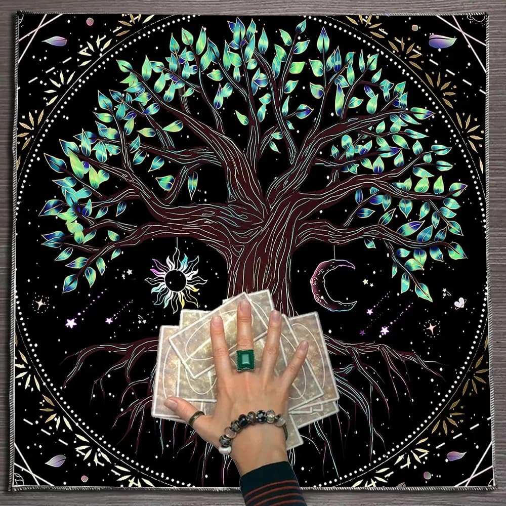 Misterioso albero verde della vita tarocchi carta tovaglia altare panno pagano pendolo stregoneria astrologia carta tappetino per la decorazione della casa
