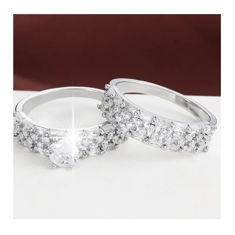 Sweet Geometric Round Zircon Double Rings, Fashionable and Exquisite Light Luxury Boulders