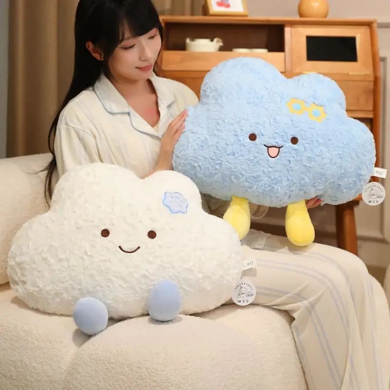 Nordic Style Fluffly Soft White Blue Sunny Cloud Plush Doll Nap Pillow Stuffed Simulation Throw Pillow Sofa Cushion Girls Gifts