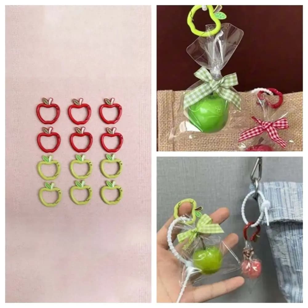10 pcs. Mini Fruit Keyring in Compact Alloy, Red and Green Keyring Rings, Anti-smarriage Accessories, Handmade Pendants, Bag Charm