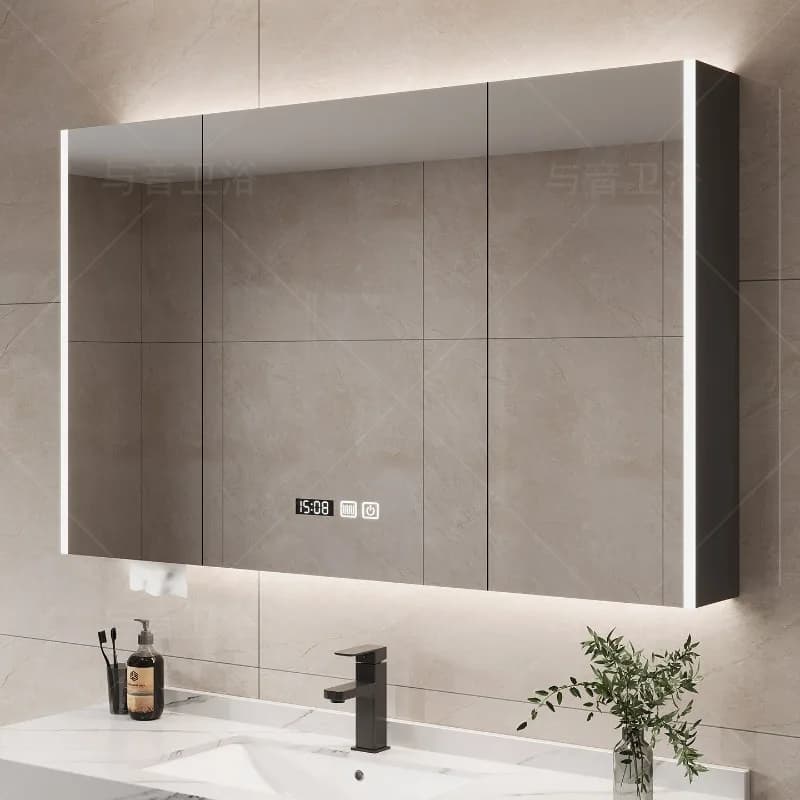 Mobiletto da Bagno con Specchio e Organizer, Scaffali Angolari per Trucchi, Armadietto Moderno in Legno, Archivio, Arredamento di Tendenza
