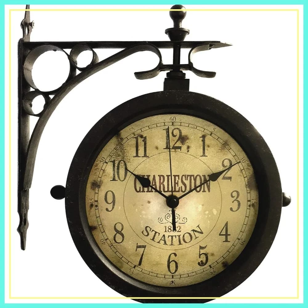 Orologio e Termometro da Esterno Impermeabile a Doppia Faccia - Stile Stazione Ferroviaria, Finitura Metallica