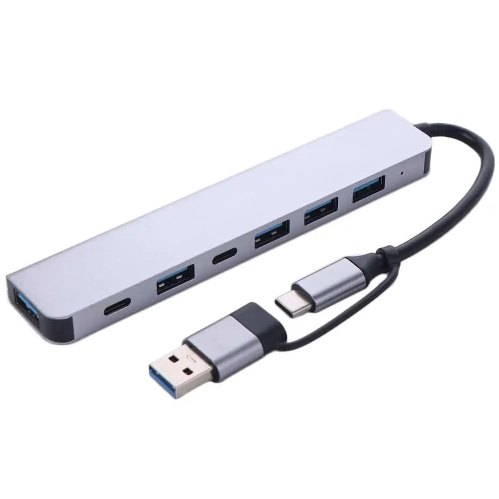 Hub di espansione Type-C 7-in-1, splitter multi-interfaccia, docking station multifunzionale grigia Type-C
