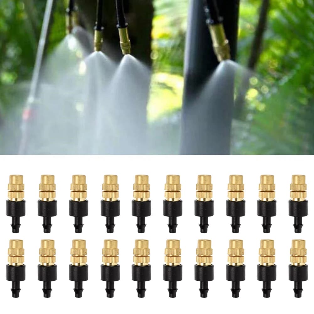 50 Pezzi Ugelli Spray in Ottone per Tubo da Giardino, Irrigatore per Esterni, Sistema di Nebulizzazione e Raffreddamento, Attrezzatura per Irrigazione e Annaffiatura del Giardino